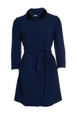 Miu Miu Pre-owned Womens Miu Miu, blue jacket with belt and sequinned collar - Size Medium