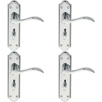 Loops 4x PAIR Curved Door Handle Lever on Bathroom Backplate 180 x 45mm Chrome