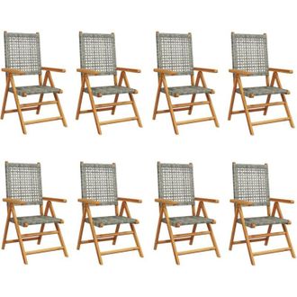 vidaXL Sillas De Jard&iacute;n Reclinables 8 Uds Rat&aacute;n Pe Madera Maciza Gris Vidaxl