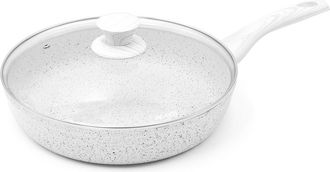 Bisetti Sartén ø 28 cm «Stonewhite» con tapa blanca con mango efecto madera