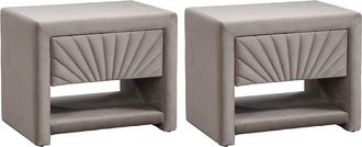 Vente-Unique Set de 2 mesitas de noche - 1 caj&oacute;n y 1 estante - Terciopelo - Beige - ULAMI