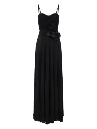 Elisabetta Franchi floral-appliqué detailing dress - Black
