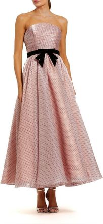 Mac Duggal Polka Dot Organza Strapless Bow Detail Ankle Dress in Rose Pink at Nordstrom, Size 10