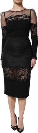 Dolce & Gabbana Womens Black Lace Trim Nylon Tulle Sheathmidi Dress