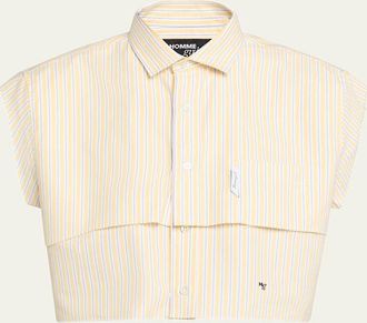 HommeGirls Striped Sleeveless Layered Cropped Shirt