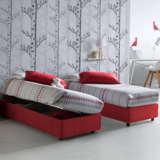 Dmora Dmora - Cama Individual Dcassan, Cama Contenedor Con Revestimiento De Tela, 100% Made In Italy, Apertura Lateral, Con Colch&oacute;n 80x190 Cm Incluido, Rojo