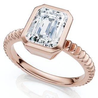 Pompeii3 Certified 2 - 6Ct Solitaire Emerald Diamond Bezel Engagement Ring Gold Lab Grown