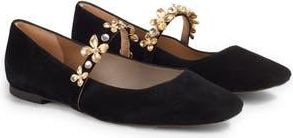 L.k. Bennett Amber Flower Trim Mary Jane Flat in Black at Nordstrom Rack, Size 7Us / 37Eu