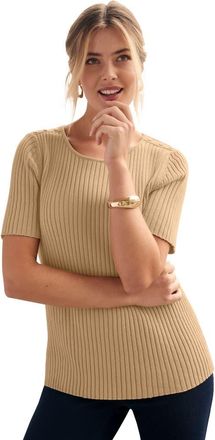 Jessica London Button Ribbed Knit Pullover Sweater in Soft Camel at Nordstrom, Size 1X