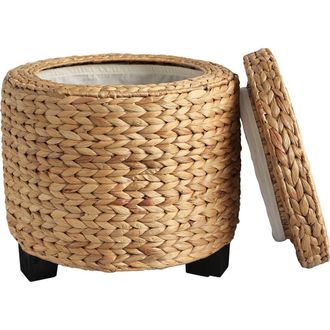 Happimess Addie 17.72 Modern Coastal Handwoven Water Hyacinth Storage Ottoman with Lid in Natural at Nordstrom