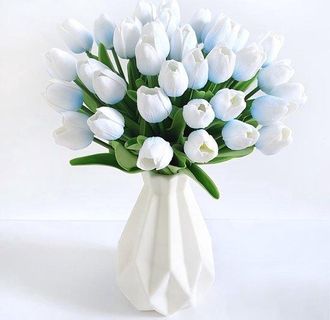 OEM Tulipanes Real Touch, Azul, Tulipanes Real Touch, Azul Con Degradado, Ramo Artificial, Tulip&aacute;n, Material Pu, 33,5 Cm, Flores De Seda, 30 Piezas