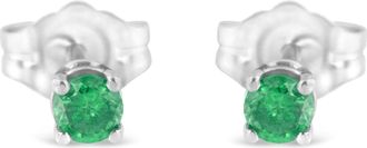 House of Brilliance 925 Sterling Silver 1/4 Cttw Round Brilliant-Cut Green Diamond Classic 4-Prong Stud Earrings