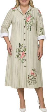 Standards & Practices Stripe & Floral Midi Shirtdress in Beige Floral at Nordstrom, Size 2 X