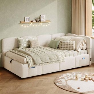 Merax 3ft Single Boucle Ottoman Daybed with USB Charging & Side Pockets in White