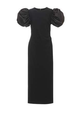 Rotate Draped Midi Puff Dress with Ballon Sleeves