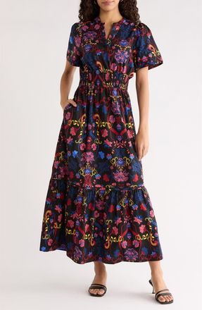 Sugarlips Lara Floral Print A-Line Dress in Black-Multi at Nordstrom, Size X-Small
