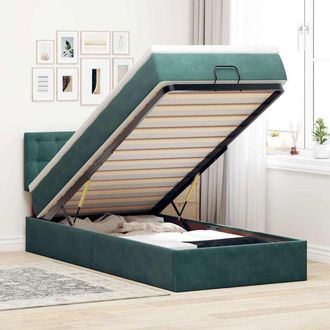 vidaXL Estructura De Cama Otomana Colch&oacute;n Terciopelo Verde Oscuro Vidaxl