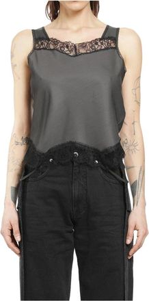 Maison Margiela Top met kanten details - Dames - Tops zonder mouwen - Grijs - XS - Katoen - Tops