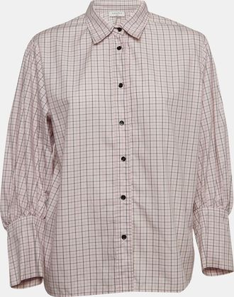 Sandro Pink Checkered Cotton Puff Sleeves Shirt