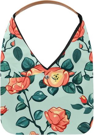 Generic Rose Leaf Green Reusable Lightweight Grocery Bags - Foldable Into Compact Pouch, Washable & Sturdy, Multipurpose for Shopping and Travel