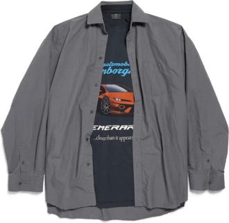 Balenciaga Overhemden, Heren, Grijs, S, Katoen, Lamborghini Gelaagd Poplin Overhemd