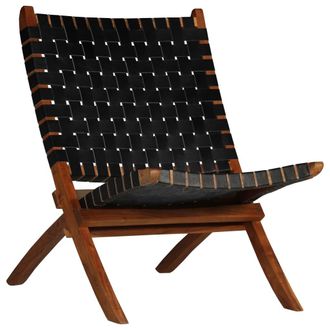vidaXL Vidaxl - Silla Plegable Con Rayas Cruzadas Cuero Aut&eacute;ntico Negro