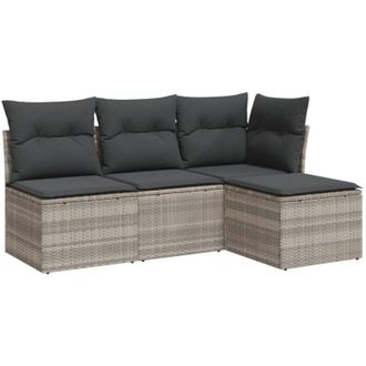 vidaXL Set De Sof&aacute;s De Jard&iacute;n 4 Pzas Y Cojines Rat&aacute;n Sint&eacute;tico Gris Vidaxl