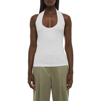 Helmut Lang Stretch Cotton Halter Tank in Optic White at Nordstrom, Size Xx-Small
