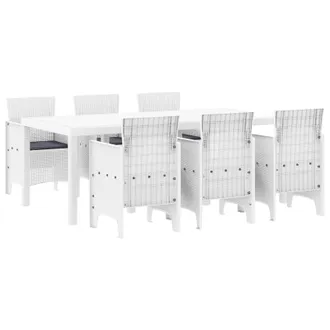 Berkfield Home 7 Piece Garden Dining Set with Cushions White Poly Rattan