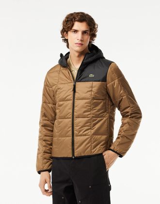 Lacoste Mens Waterproof Colour-Block Puffer Jacket Brown Clothing > Coats &