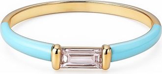 House of Frosted Baguette Cut Topaz Enamel Ring in Yellow Gold/Blue at Nordstrom Rack, Size 7