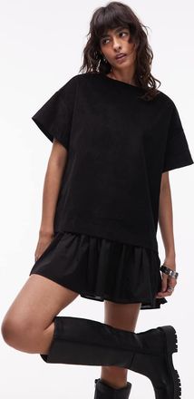Asos Vestito corto stile T-shirt ibrido in tessuto a coste nero