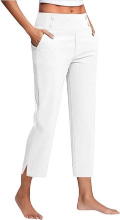 Generic AMDOLE Womens Cropped Trousers UK Ladies High Waisted Capri Pants Staight Leg Bottoms Plain Stretch Leggings Summer Chinos Joggers with Pockets Elegan