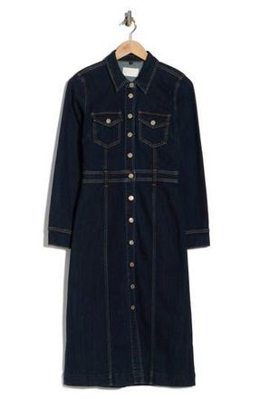Seven 7 Fitted Long Sleeve Denim Shirtdress in Carmelia Broken at Nordstrom Rack, Size X-Small