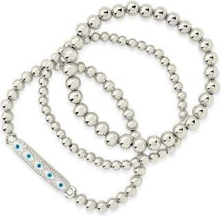 Sterling Forever Set of 3 Cubic Zirconia & Enamel Evil Eye Chain Bracelets in Silver at Nordstrom Rack