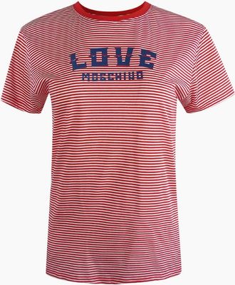 Love Moschino Womens Love Moschino Navy Logo Red And White Stripped T-Shirt - Size: 18/16