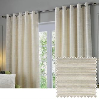 Riva Paoletti Jupiter Chenille Jacquard Eyelet Curtain Pair in Off-White | Size: 229 cm width x 137 cm drop