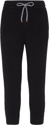 Brunello Cucinelli ribbed cashmere track pants - men - Cashmere - 3XL - Black