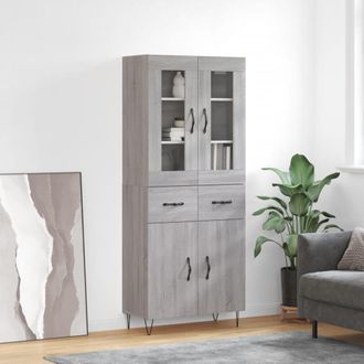 vidaXL Vidaxl - Aparador Alto Madera Contrachapada Gris Sonoma 69,5x34x180 Cm