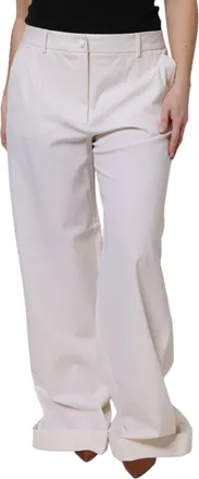 Dolce & Gabbana White Wool Mid Waist Wide Leg Womens Pants (Pre-Owned)
