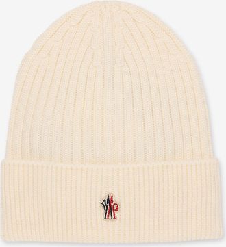 Moncler Rippstrickm&uuml;tze aus Schurwolle mit Logopatch