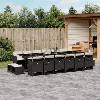 vidaXL Set De Muebles Jard&iacute;n 17 Pzas Con Cojines Rat&aacute;n Sint&eacute;tico Negro Vidaxl