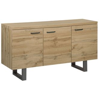 Beliani Aparador De 3 Puertas De Madera Clara Con Pat&iacute;n Gris Base De Metal Asas De Aluminio Gabinete Con Estantes Industrial Timber