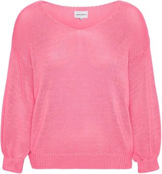 Americandreams Milana LS Light Cotton Knit - Dames - V-hals truien - Roze - L - Katoen - Truien & Vesten