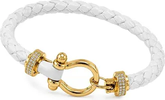 Jean Claude Leather & Stainless Steel Cz Bracelet