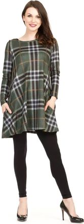 Papillon Plaid Swing Sweater Dress With Pockets In Green