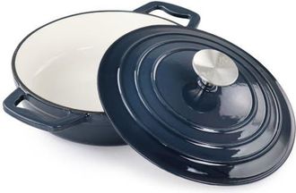 MegaChef 2 Quart Round Enameled Cast Iron Braiser Pan in Dark Blue at Nordstrom