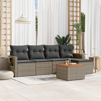 vidaXL Vidaxl - Set De Muebles De Jard&iacute;n 6 Pzas Y Cojines Rat&aacute;n Sint&eacute;tico Gris
