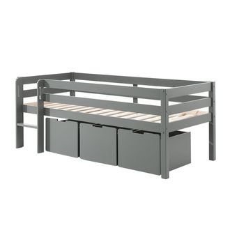 Vipack Vipack - Cama De Media Altura 90x200 Con Somier Y Cajones Pino Gris