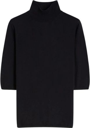 Max Mara Turtlenecks, female, Blue, Size: S Stockinette-Stitched Wool Polo-Neck Sweater